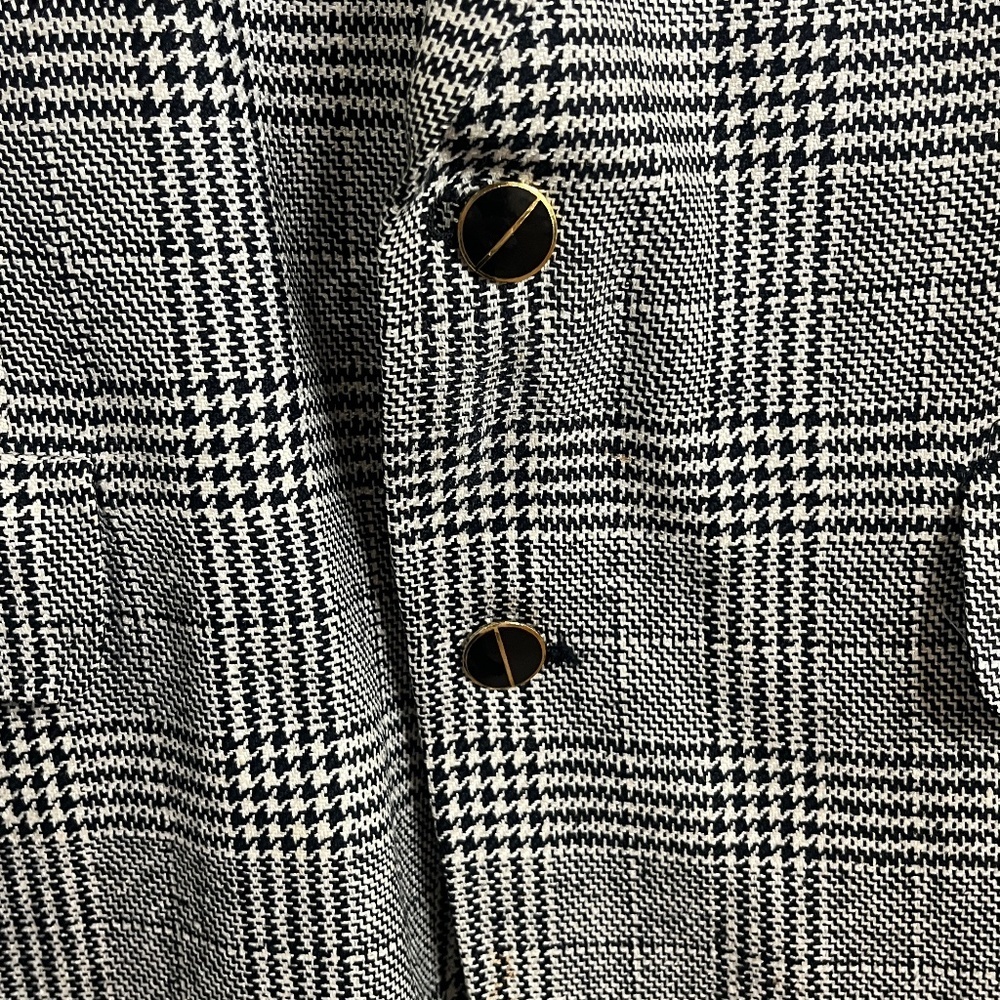 Vintage Bachrach Plaid Blazer 40R 100% Silk Lined Black White Glen Check - Picture 7 of 14